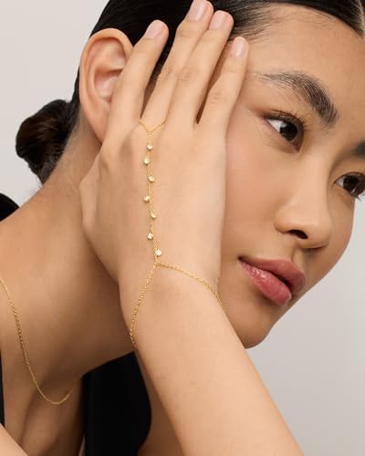 PAVOI 14K Gold Plated Hand Chains for Women - Adjustable Hand Chain Bracelet and Ring - Trendy Gold Handchain Bracelet Stack Summer Jewelry - Beads, Pearl, and Cubic Zirconia Body Jewelry - style: Climber CZ