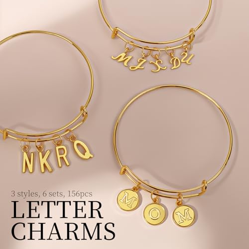 LEOBRO Letter Charms, 376 Pcs Gold Charms for Jewelry Making, Bracelet Necklace Charm & Jump Rings, Jewelry Making Supplies, Gold - color: Gold