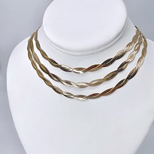 Tewiky Layered Necklaces for Women Non Tarnish- Chunky 14k Gold Plated Herringbone/Snake/Rope/Box/Cuban Link Chain for Women Waterproof Layering Stack Choker Necklace Trendy Dainty Tarnish Free Jewelry Set - color: Twisted Herringbone 2x3mm/16.5inch Gold