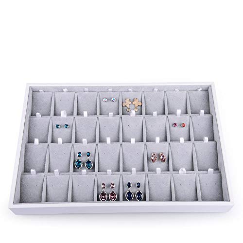 Oirlv Velvet Stackable Jewelry Tray 32 Grids Earrings Organizer Display Showcase Jewelry Storage trays - size: 32 Grids Earring Tray