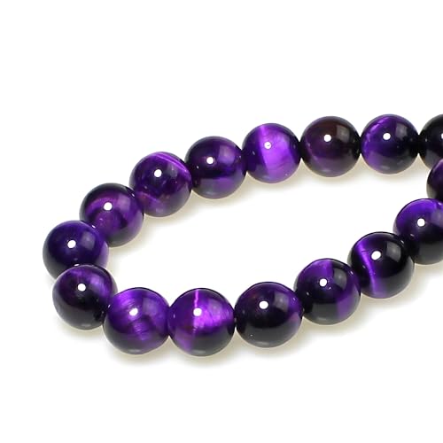 MJDCB Stone Beads 12mm 30pcs Round Purple Tiger's Eye Loose Gemstone Bead Charms for Jewelry Making Bracelet Necklace Earring Pendant - color: Purple Tiger's Eye, size: 12mm