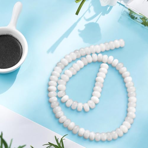 1 Box 148PCS 5x8MM Natural White Jade Beads with Hole Abacus Stone Crystal Energy Power Disk Rondelle Gemstone Flat Loose Spacer Bead for Jewelry Making Bracelet Adult DIY Crafts Supplies - color: White, size: 148pcs