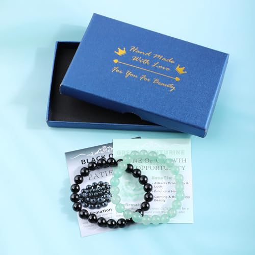 NCB 2.3-Piece 4mm Natural Crystal Gemstone Stretch Bracelets – Handmade Reiki Energy Healing Jewelry for Meditation,Yoga, Unisex - color: 2PCS ( Black Onyx+Green Aventurine ), size: 8mm
