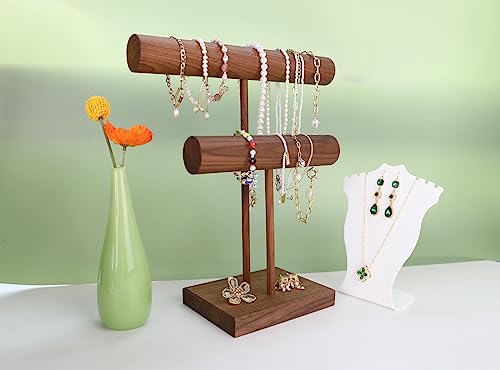 jewellery organizer for women, walnut bracelet holder stand 2 tiers shelf for selling, wooden necklace display stands Tabletop Home Decor【Bracelet organizer-2 tiers】