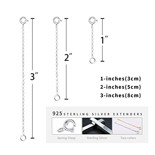 ADMITRY 3 Pcs 925 Sterling Silver Necklace Extender, Durable Chain Extenders, Necklace Bracelet Anklet Jewelry Extension for Women (1 2 3 Inch) - color: Sterling Silver Necklace Extender