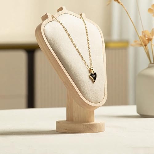 TANG SONG 8.27" Natural Wooden Base Flannelette Soft Mat Necklace Display Stand Jewelry Organizer Holder (Natural-Beige) - color: Natural -Beige