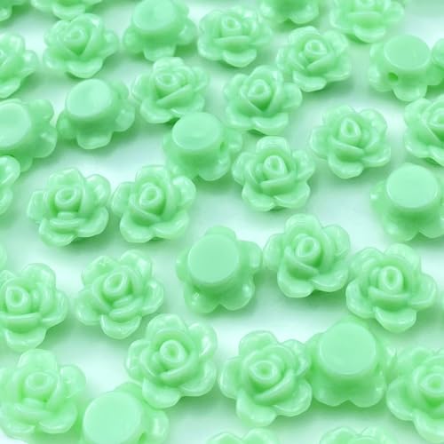200pcs Acrylic Rose Flower Beads Candy Color Flat Back Spacer Beads Loose Pastel Colorful Decor for DIY Crafts Jewelry Making Bracelet Necklace Earrings(Light Green) - color: Light Green