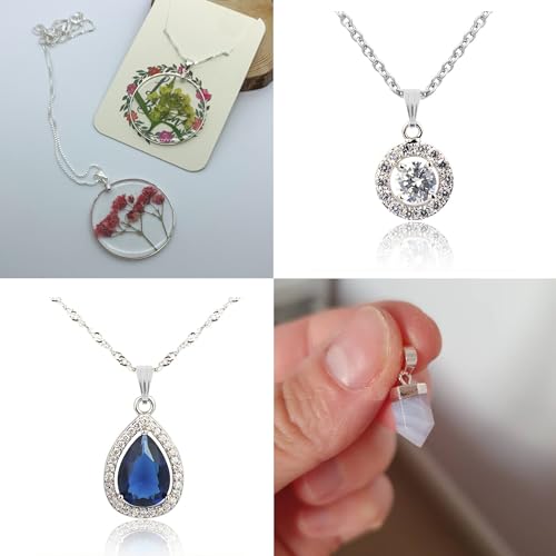 Silver Necklace Pendant Clasp, 8 Pcs Bulk Necklace Pendant Pinch Bail Jewelry Clasps Bracelet Charms Connector Sterling Silver Findings Pinch Clips Snap Bails for Jewelry Making - color: 8PcsC