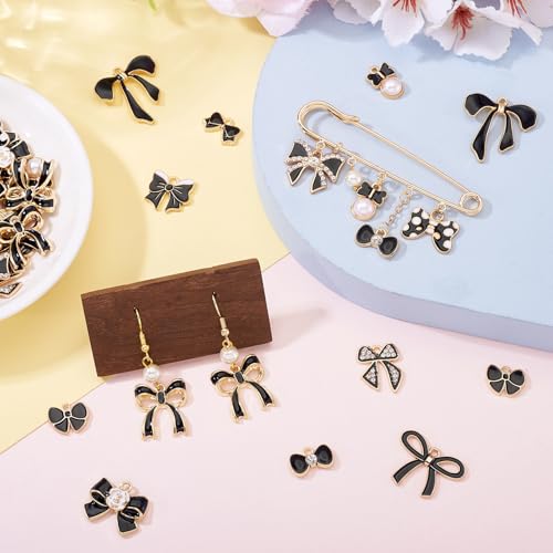 Craftdady Enamel Dangle Charms Pendant Food Animal Flower Cute Charms Colorful Metal Fruit Pendants Hang Ornament for Craft Bracelet Necklace Earring Key Chains Jewelry Making - color: Black Bowknot
