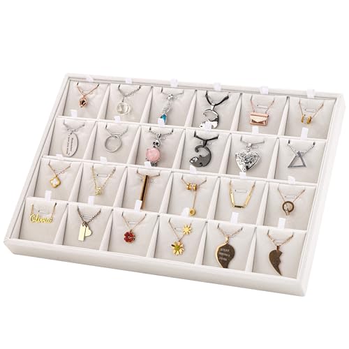 24 Grids Stackable Jewelry Tray Organizer with Removable Dividers, Velvet Jewelry Display Tray for Earrings Necklaces Bracelet Rings Display Showcase - Beige - color: Beige