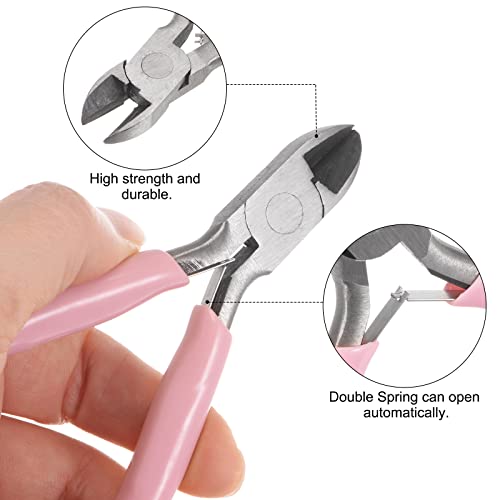 HARFINGTON Wire Cutters 4.5 Inch Diagonal Cutting Side Precision Pliers with Pink Plastic Handle for DIY Crafts Jewelry Making