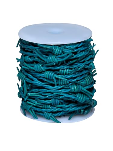 Artificial Barbed Wire Ribbon Trim Real Leather Cord for Party Home Decoration, Gift Boxes, DIY Crafts - 33 Feet Spool by Cords Essentials (Marine Algae) - color: Marine Algae