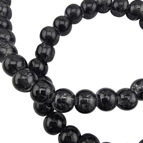 DandS ltd Crackle Lampwork Glass Beads for Jewelry Making, Black, Vibrant DIY Bracelets, Necklaces, Earrings, Beading Supplies & Craft Kits for Handmade Jewelry, 80pcs 0.39 inch (10mm), #J229-10 - color: Black