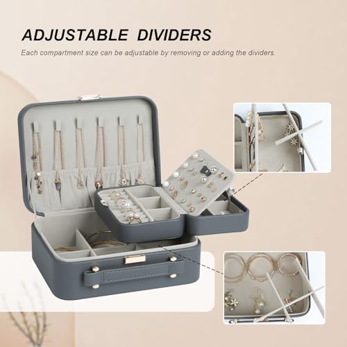 Travel Jewelry Case Large, Jewelry Box Large Jewelry Travel Organizer Jewelry Case with Handle, Best Gift for women Girls, Grey - color: A Modern Grey