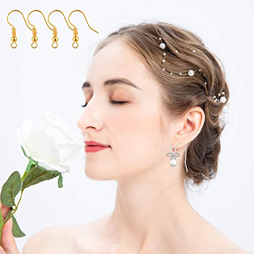 Bylion 400 Pieces Stainless Steel Earring Hooks, Fish Hooks Ear Wires French Wire Hooks, Coil and Ball Style Nickel-Free Ear Wires for Jewelry Making, Gold - color: Gold