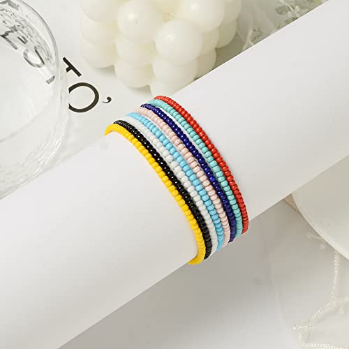 XIJIN 18 Pieces Elastic Beaded Anklets for Women Handmade Beach Boho Colorful Beads Ankle Bracelets Set - color: Solid Color A