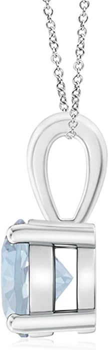 Angara Natural Aquamarine Solitaire Pendant for Women | Round Aquamarine Solitaire Pendant Necklace in 14K Solid Gold/Silver/Platinum With 18" Chain | March Birthday, Gemstone Jewelry Gift