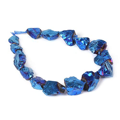 Metallic Blue Coated Clear Quartz Crystal Nugget Raw Graduated Beads Strand 2mm Hole Drilled - color: Metallic Blue Coated Clear Quartz