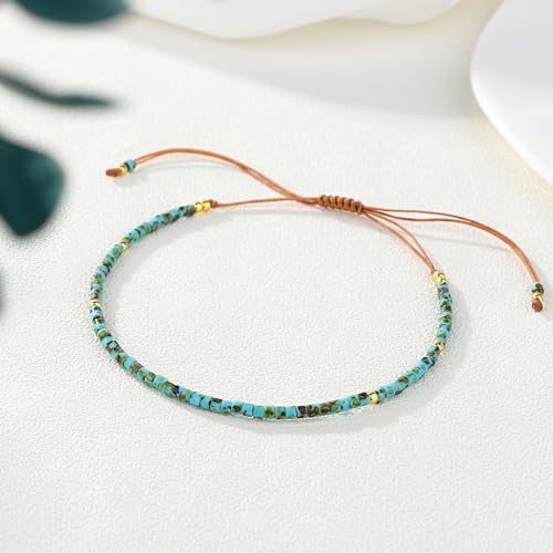 KELITCH Adjustable turquoise bead bracelet single color knitting friendship bracelet fashion jewelry daily wear gift (28 color selection) - color: Lake Blue 04A