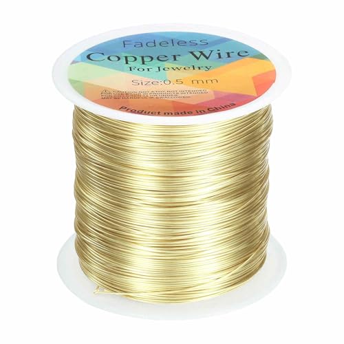 HARFINGTON Wire 203ft Length 24 Gauge Copper Craft Jewelry Wrapping Wire Tarnish Resistant Beading for Jewelry Making Supplies Crafting, Light Gold - color: Light Gold