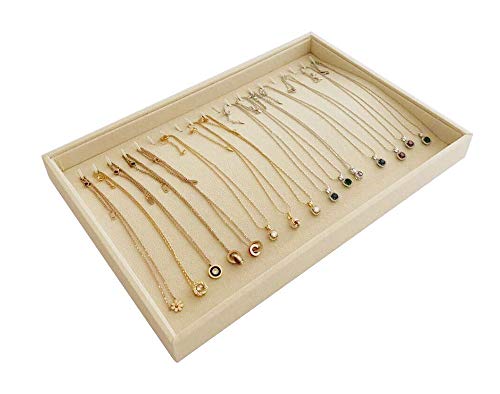 Stackable Jewelry Display Tray Necklace Bracelet Watch Organizer Premium Grad Beige Velvet Home Store Shows Gallery Drawer Divider Closet Organization - color: Bracelets-Watches