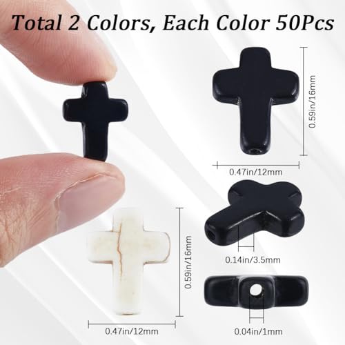 SUNNYCLUE 1 Box 100Pcs Cross Beads Bulk Black White Stone Cross Bead 16x12mm Synthetic Turquoise Gemstone Mini Small Pocket Crosses Easter Holiday Loose Spacer Beads for Jewelry Making Beading Kits - color: 100pcs 12x16mm Black White Cross Beads