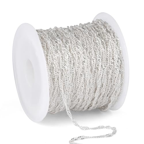 33 Feet Silver Singapore Chains Roll, 2MM Silver Plated Brass Twisted Link Chains Spool Bulk for Jewelry Making DIY Craft - color: 2.0mm silver Singapore chain