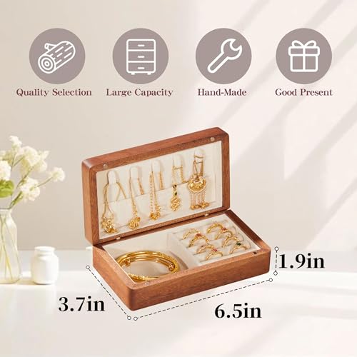 Travel Jewelry Case Small Wood Jewelry Organizer Jewelry Box for Women (Nut-Brown Print) - color: Nut-Brown Print