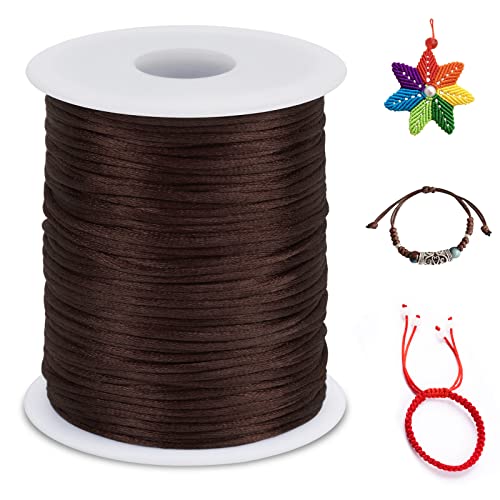 1.5mm Nylon Cord 328 Feet Satin Rattail Cord Nylon String for Bracelets Making, Jewelry String Macrame Cord Bracelet Thread for Necklace Chinese Knotting Beading Jewelry (Coffee) - color: Coffee, size: 1.5mm