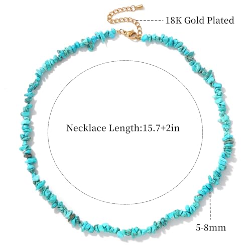 Raw Crystal Necklaces for Women 5-8mm Handmade Natural Stone Necklace Beaded Choker Necklace Healing Crystal Necklace Gemstone Necklace Raw Crystal Beaded Necklace for Her - style: Turquoise