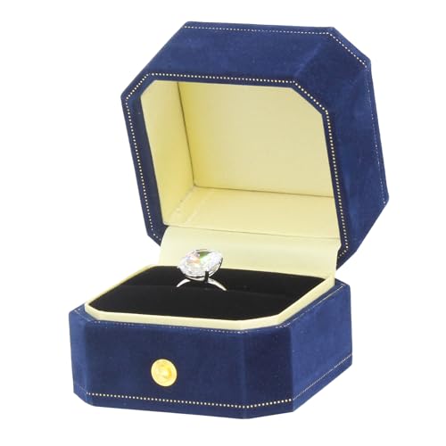 Jewelry Ring Box Small Travel Jewelry Box, Velvet Wedding Ring Box for Business, Engagement, Wedding, Bridesmaid and Mother's Day - Blue - color: Ring Box-Blue