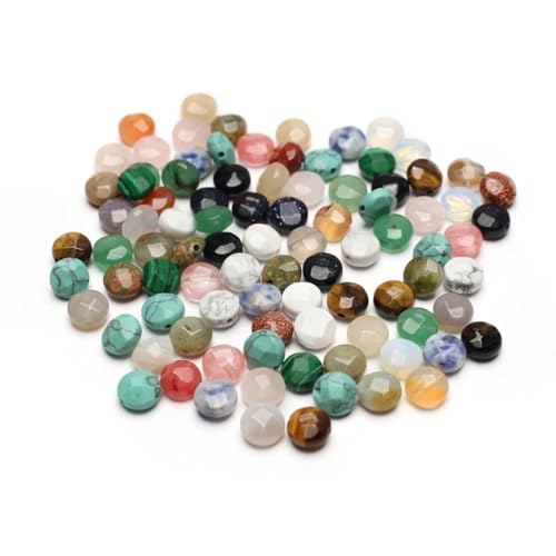 40 Pcs Healing Loose Beads Faceted Oblate Shape Natural Necklace Stone Pendants Crystal Charms for Jewelry Making DIY Craft - color: faceted oblate