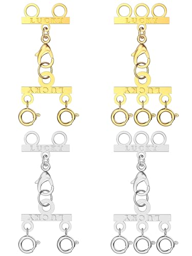 Dailyacc Lucky Necklace Layering Clasp 18K Gold and Silver Multi Strand Clasps for Stackable Necklaces - color: 4PCS Gold and Silver Clasps