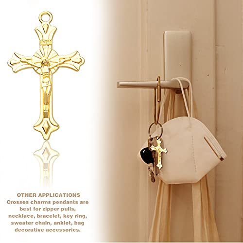 BronaGrand 50pcs Alloy Cross Charms Pendants Jewelry Rosary Cross Charms for DIY Bracelet Necklace Jewelry Making Findings,37×22mm - color: Gold