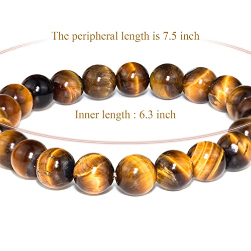 8mm Natural Gemstone Stretch Bracelet, Handmade Unisex Crystal Bracelets for Meditation, Yoga, Spiritual Healing & Positive Energy - color: Golden Tiger Eye