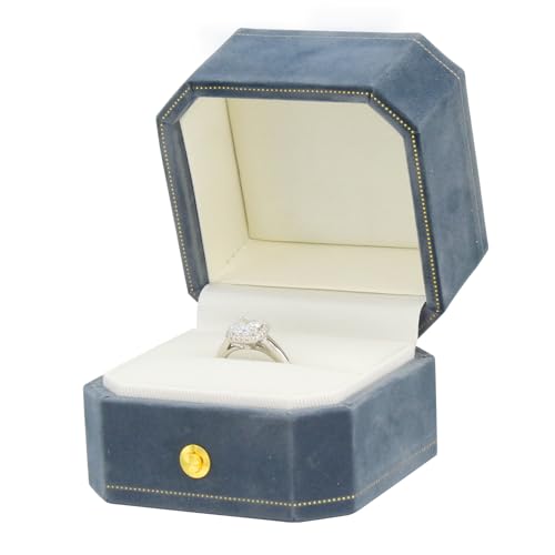 Jewelry Ring Box Small Travel Jewelry Box, Velvet Wedding Ring Box for Business, Engagement, Wedding, Bridesmaid and Mother's Day - Lake blue - color: Ring Box-Lake blue