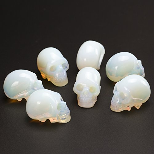 Opal 2.0 inch Natural Carved Skull Crystal Reiki Healing Stone Statue Collectible Figurine - color: Opal