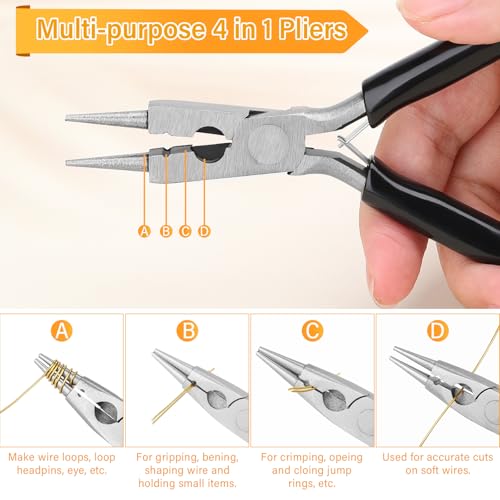ModaCraft 22 Gauge Tarnish Proof Jewelry Wire Gold (164ft/50m) + 4-in-1 Professional Jewelry Pliers Set | Fade-Resistant Copper Craft Wire for Beading DIY Jewelry Making Supplies Kit - color: Gold, size: 22 Gauge