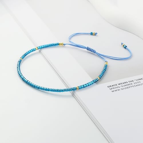 KELITCH Adjustable turquoise bead bracelet single color knitting friendship bracelet fashion jewelry daily wear gift (28 color selection) - color: Blue 04Z