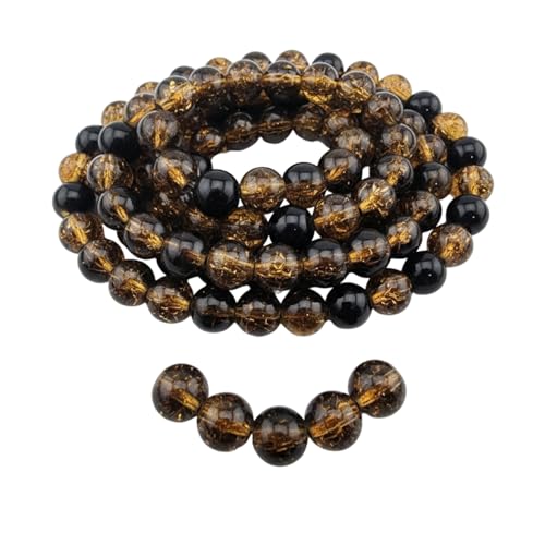 DandS ltd Crackle Lampwork Glass Beads for Jewelry Making, Dark Amber, Vibrant DIY Bracelets, Necklaces, Beading Supplies & Craft Kits for Handmade Jewelry, 80pcs 0.39 inch (10mm), #J254-10 - color: Dark Amber