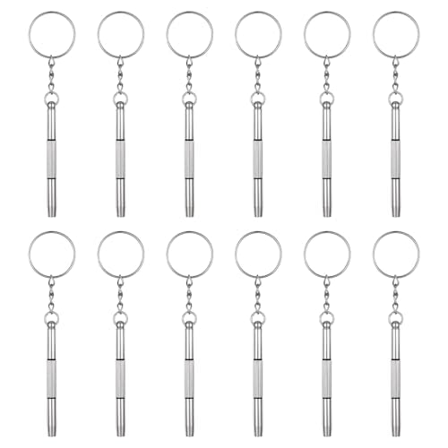 12 Pcs 3 in 1 Eyeglass Sunglass Tightener Tool Set with Keychain for Eyeglasses Glasses Screwdriver Eye Glass Repairing Kit Alloy Tool for Eyeglasses Frame Watch Jewelry Cleaning Repair