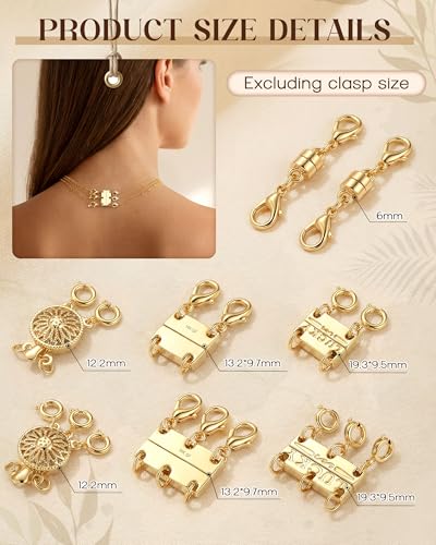 GEMQUEEN Multi Magnetic Necklace Clasps and Closures : 14K Gold Plated Magnet Jewelry Layering Clasp for Necklaces Multiple Magnets Bracelet Helper Necklace Extenders 8PCS - color: 14K Gold Plated -8PCS