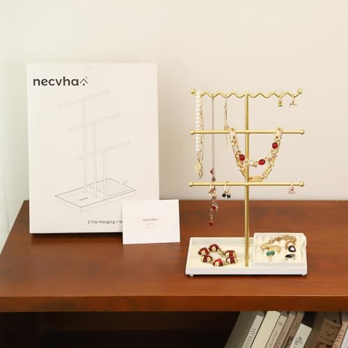 Jewelry Stand Holder Organizer, 3 Tier Bracelet Holder Display with Detachable Velvet Tray, Elegant Jewlery Tower for Display Bracelet, Necklace, Earrings, Rings (Beige) - color: Beige