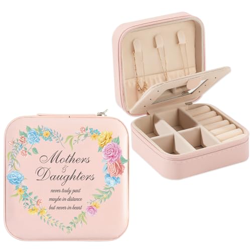 Daughter Gifts Mothers And Daughters Never Truly Part Jewelry Box Valentines Mothers Day Birthday Gifts for Daughter from Mom Christmas Graduation Gift for Daughters Adult Pink Jewelry Case - color: daughter1 rose heart