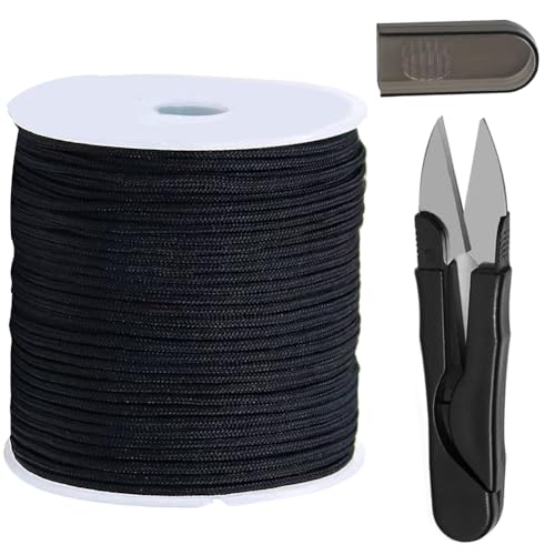 1.5mm Black Nylon Cord for Bracelets, QBJAYTY 60 Yards Black Nylon String Thread for Bracelets Necklaces Pendants Making, Strong String Cord for Blinds, Wind Chimes, DIY Craft (1.5mm) - size: 1.5mm, style: black