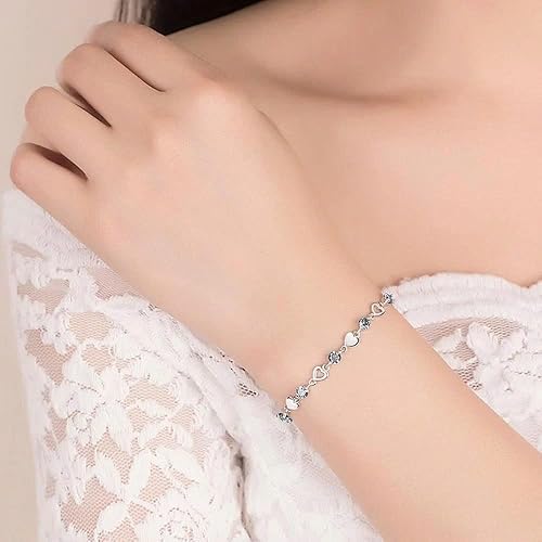 To My Daughter Bracelet, Silver Heart Chain Bracelet with Shiny Stones, Perfect Birthday or Graduation Christmas Gift for Daughter with Message Card and Gift Box