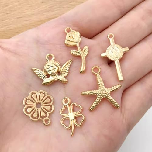 YouLuo 100Pcs Bracelet Charms for Jewelry Making Wholesale Bulk Jewelry Making Bracelets Charm KC Gold Alloy Charm Pendants and Gold Plated Enamel Charms Pendants for Bracelet Necklace - color: KC Gold