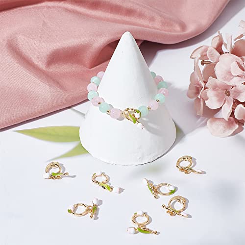 Beebeecraft 8 Sets Toggle Clasps Enamel 18K Gold Plated Brass Flower Bracelet Toggle Clasps Tulip T Bar for Necklace Bracelet Making - color: #8 8 sets