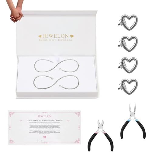 Mother’s Day Gift – Permanent Bracelet Kit with Love Vow Card, 316L Stainless Steel Chain & 925 Silver Heart Clasp, Handcrafted, Ideal for Anniversary & Romantic Date Night - color: Silver