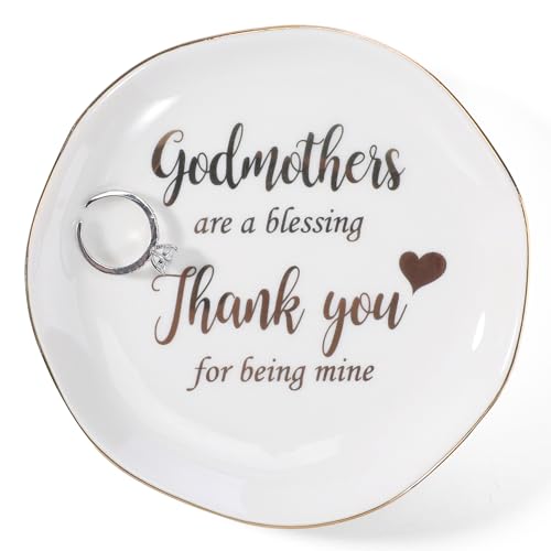HOME SMILE Christmas Mother Day Birthday Gifts for Godmother Ring Dish Jewelry Tray-Godmother Gifts from Godchild-Godmothers Are Blessing,Thank You for Being Mine - style: Godmon